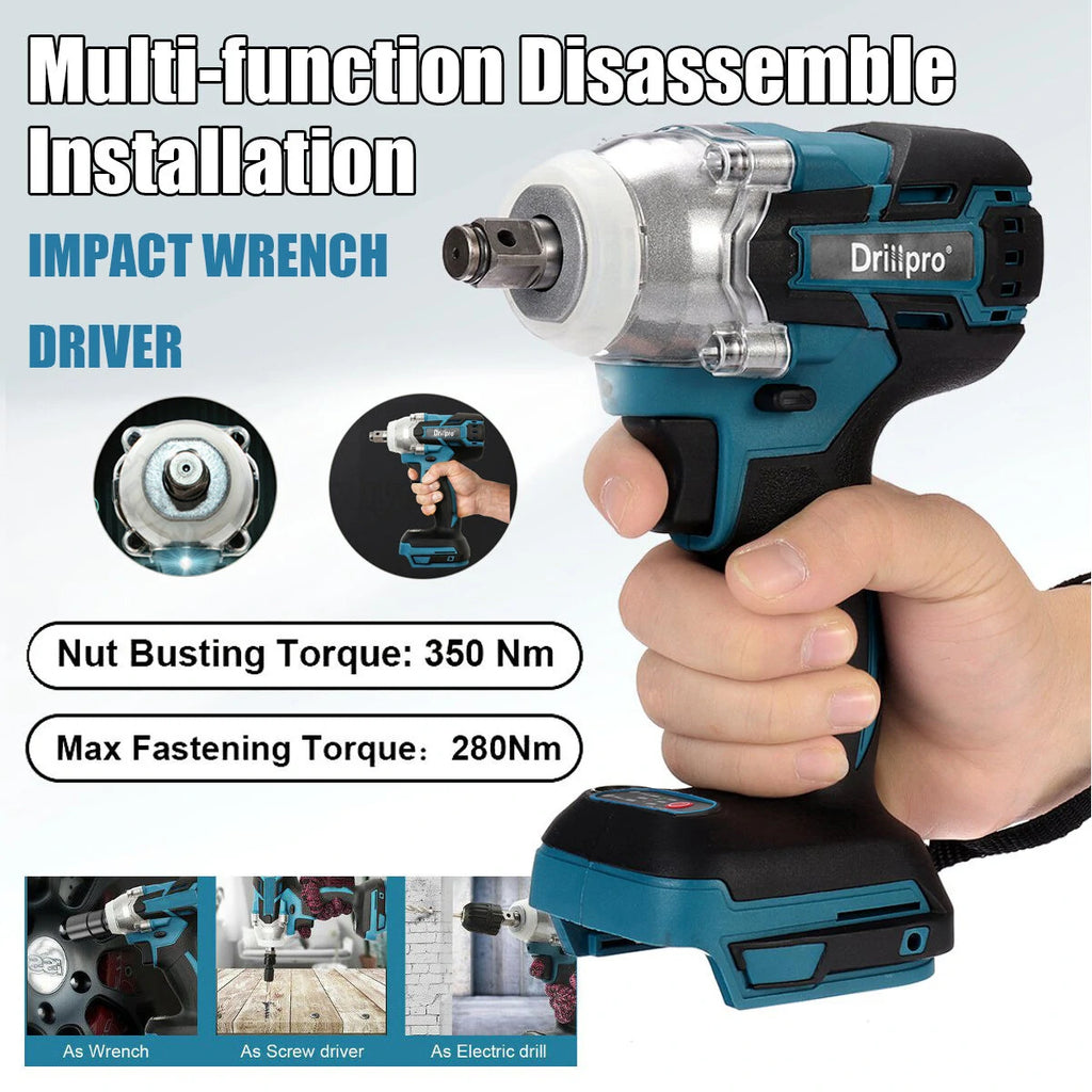 Clé à chocs sans fil Drillpro 18V 0-3200 tr/min avec moteur sans balais et lumière LED, clé électrique adaptée pour Makita DTW285Z