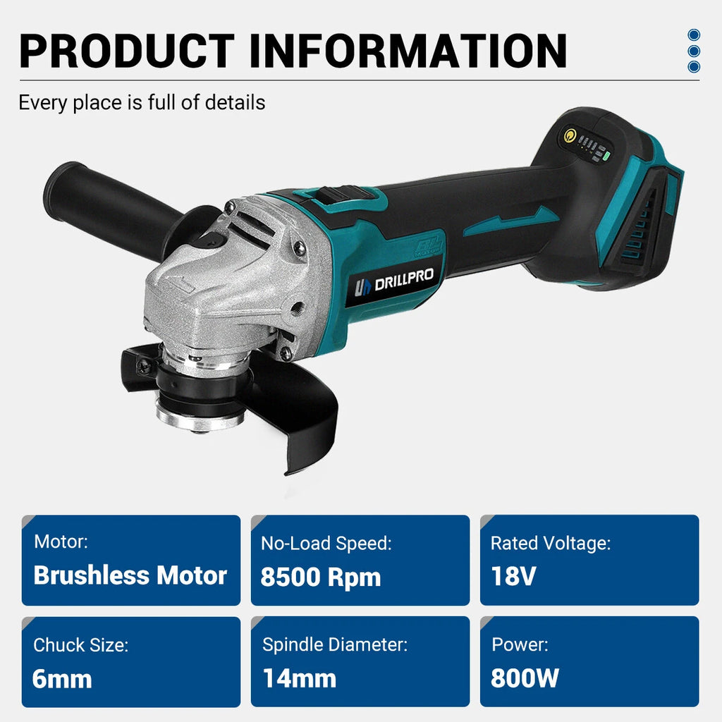 Kit combinato di strumenti multifunzionali Drillpro con chiave elettrica da 800N.m, smerigliatrice angolare da 125 mm, trapano elettrico ad alta velocità e martello rotativo a quattro funzioni