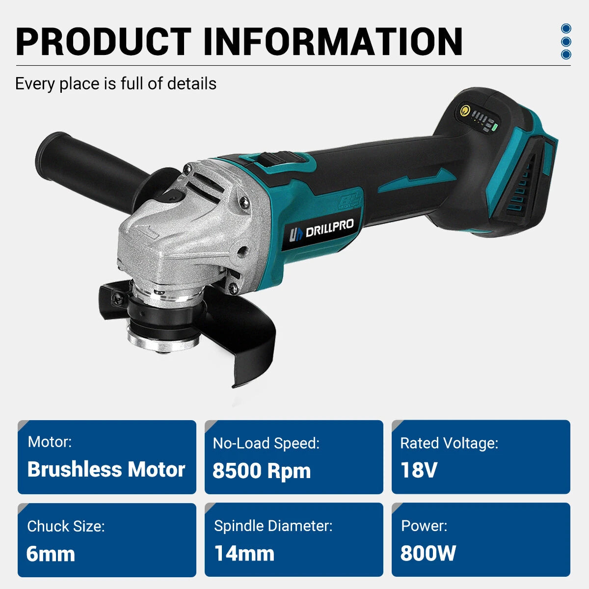 Kit combinato di strumenti multifunzionali Drillpro con chiave elettrica da 800N.m, smerigliatrice angolare da 125 mm, trapano elettrico ad alta velocità e martello rotativo a quattro funzioni